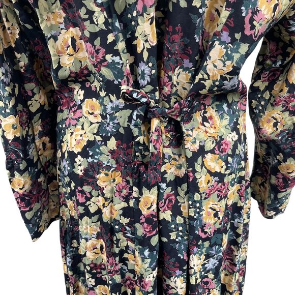 VTG 80s Puff Sleeve Floral Button Up Maxi Dress Sz 16 Cottage Shoulder Pads Boho - Picture 8 of 11